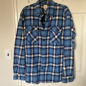 Lands' End Blue and White Plaid Men's Flannel Shirt
